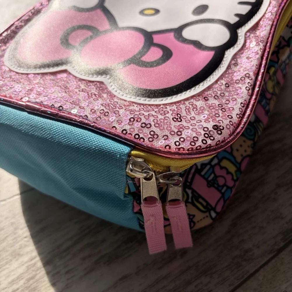Hello Kitty Brand Lunch Box Sequinned with Bottle Holder Insulated Double Zipper